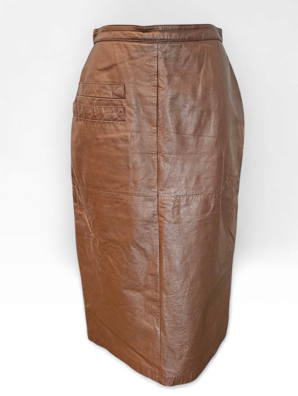 Vintage PIA RUCCI Women Brown Leather Midi Pencil Skirt 10